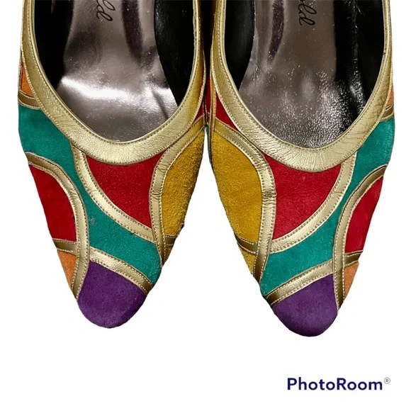 Vintage Margaret Jerrold suede multi-colored patchwork pumps - Picture 2 of 11